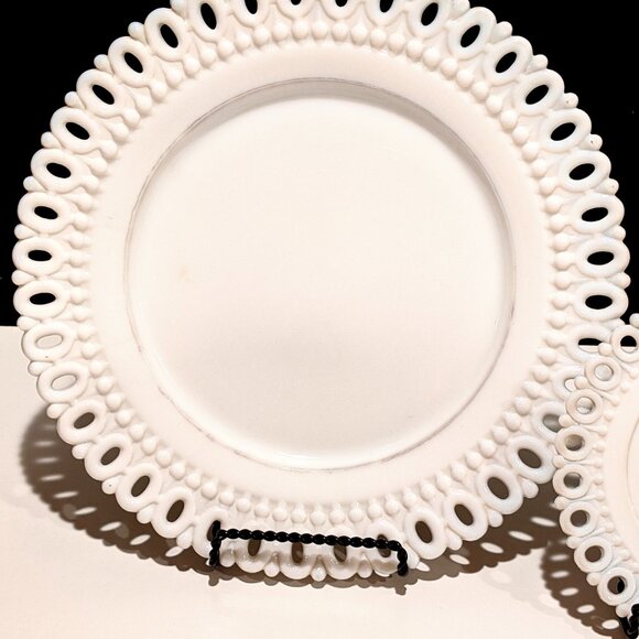 Westmoreland-style Decorative Milk Glass Plate - Eyelet Edge - Set of 2 - Picture 3 of 9